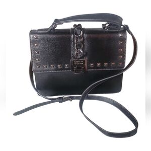 Badgley Mischka Black Vegan Studded Women's Crossbody Shoulder HandBag